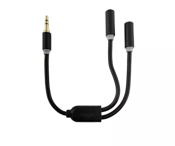 Audio adaptér 3,5 mm jack na 2x jack, pripojenie 2x 3,5 mm jack na jeden konektor, čierny, DINIC box s euro otvorom, dĺžka 0,20 m
